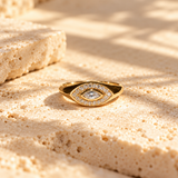 18k Diamond Evil Eye Signet Ring