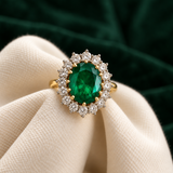 14k or 18 Emerald Halo Diamond Ring