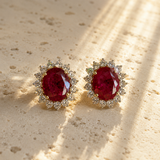 Oval Ruby Halo Studs