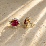 Oval Ruby Halo Studs