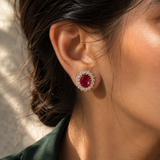 Oval Ruby Halo Studs