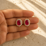 Oval Ruby Halo Studs