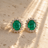 Oval Emerald Halo Studs