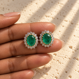 Oval Emerald Halo Studs