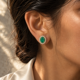 Oval Emerald Halo Studs
