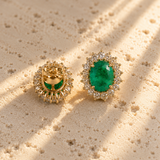 Oval Emerald Halo Studs