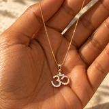 Dainty Solid Gold Diamond Om Necklace