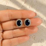 Oval Sapphire Halo Studs