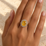 14k or 18k Yellow Sapphire Halo Diamond Ring