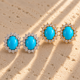 Cabochon Turquoise Halo Studs