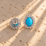 Cabochon Turquoise Halo Studs