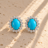 Cabochon Turquoise Halo Studs
