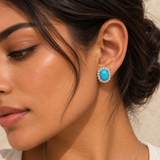 Cabochon Turquoise Halo Studs
