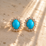 Cabochon Turquoise Halo Studs