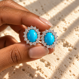 Cabochon Turquoise Halo Studs