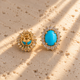 Cabochon Turquoise Halo Studs