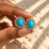 Cabochon Turquoise Halo Studs